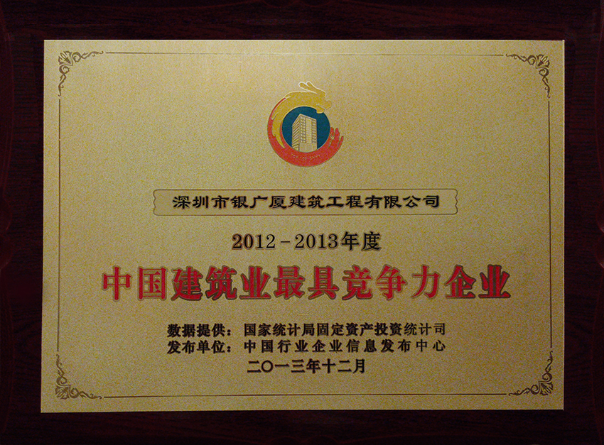 16.2012-2013年度中国建筑业最具竞争力企业（奖牌）